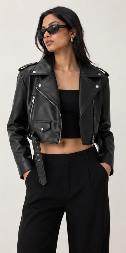 Bare Minimum Leatherette Jacket Pitch Black jacket on a clean white background