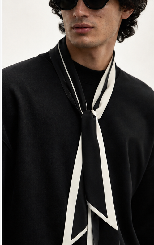 Exit Thread Scarf Black Ivory scarf on a clean white background