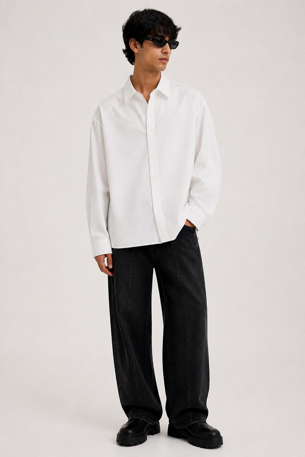 Hard Stop Oversized Shirt Concrete White shirt on a clean white background