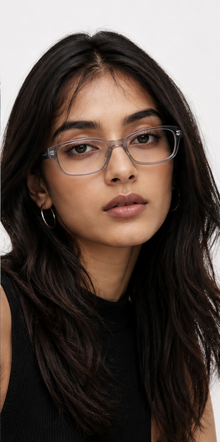 Main Feed Rectangle Frames Clear Smoke eyeglasses on a clean white background
