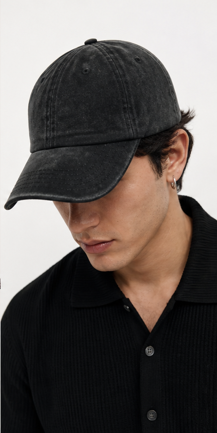 Muted Flex Cap Washed Black cap on a clean white background