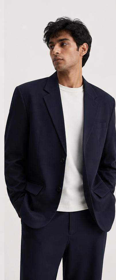 Receipt Check Blazer Deep Navy blazer on a clean white background