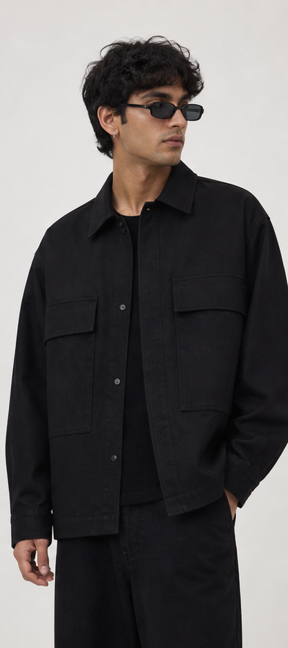 Screenshot Overshirt Camera Black overshirt on a clean white background