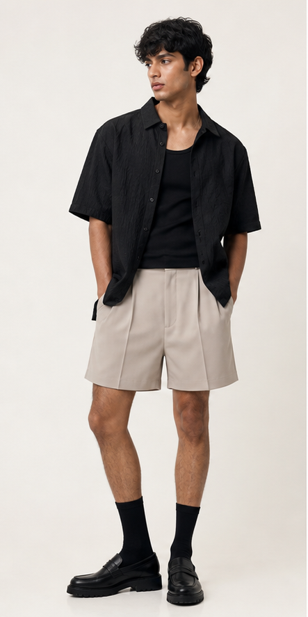 Tailored shorts that do not look like gym laundry.