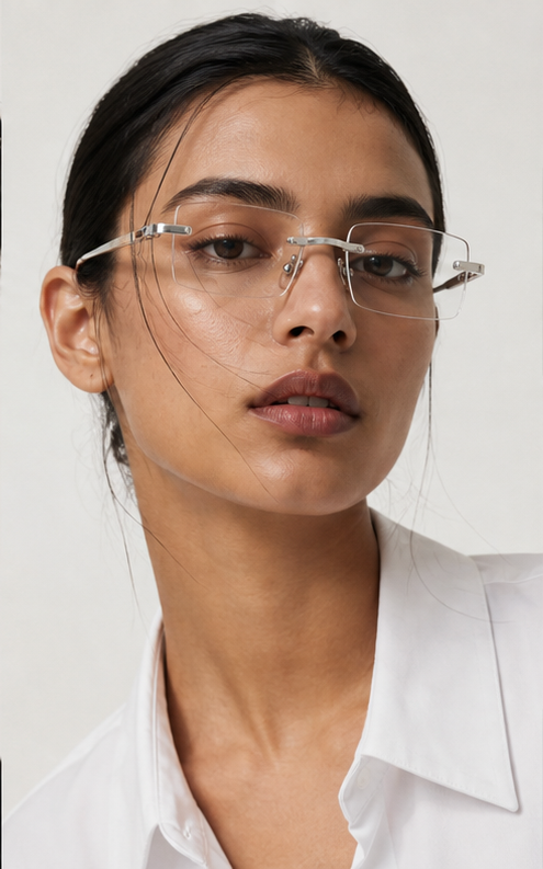 Barely-there rimless frames with a very present price tag.
