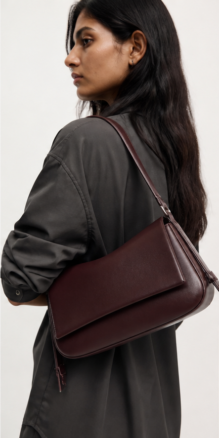 A sharp shoulder bag with enough space for an actual day.